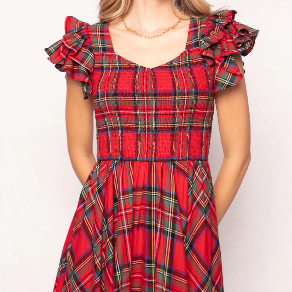 Ivy City Red Plaid Ruffle Sleeve Dress - Picture 3 of 6